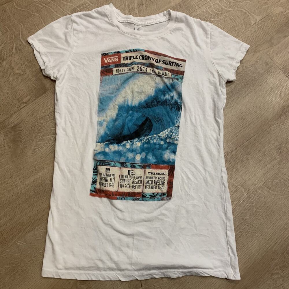 Vans Triple Crown of Surfing Surf T-Shirt Women's Medium M White 2014 Hawaii